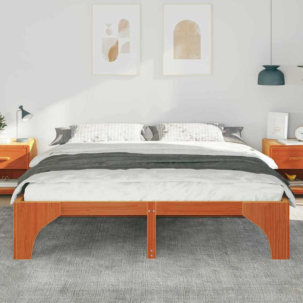 Marco de Cama en el Suelo de Madera Maciza de Pino Marrón Estructura de Perfil Bajo Minimalista y Funcional para Dormitorio Moderno 4 Piezas de Ensamblaje Fácil y Uso