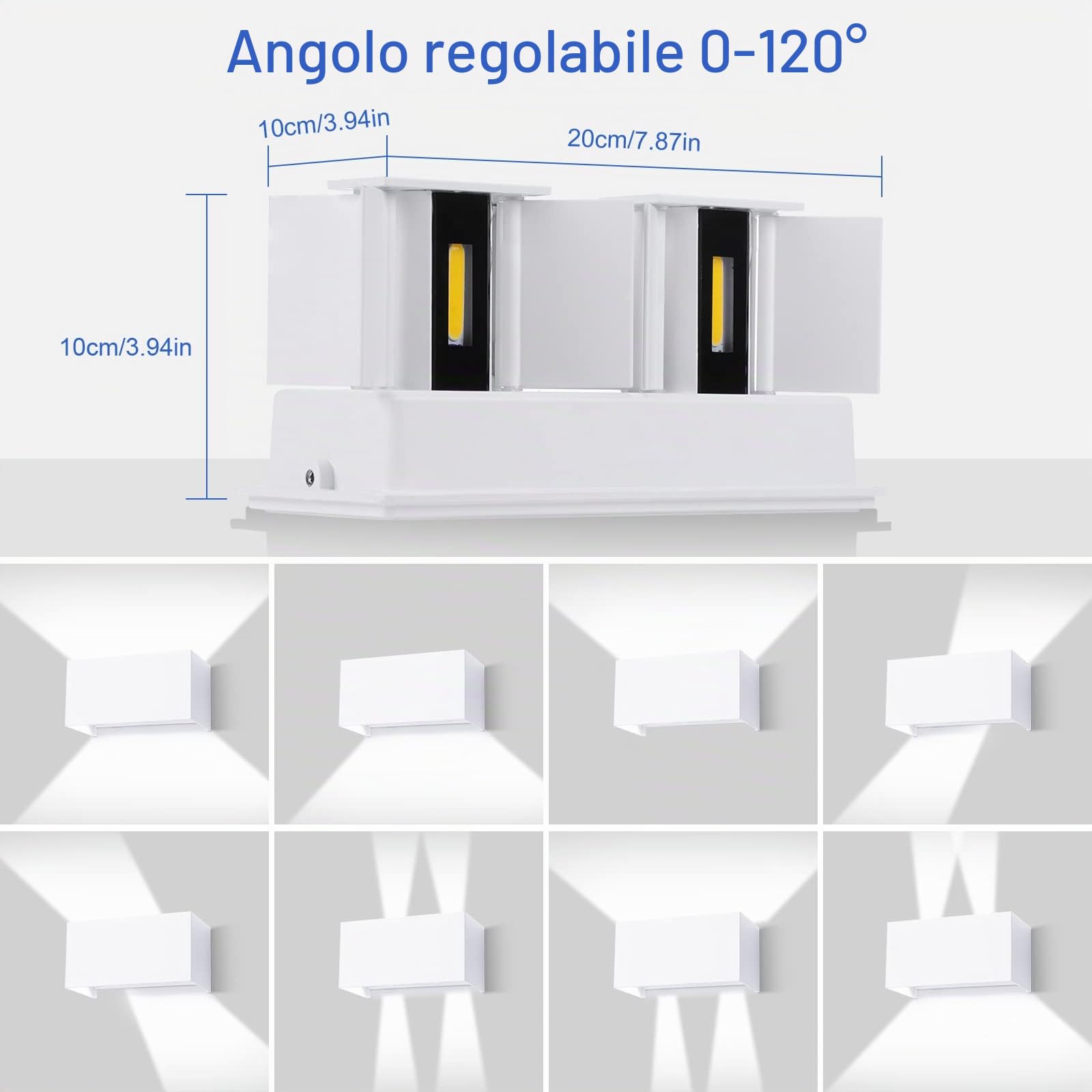 ENCOFT 2 Pezzi 24W Applique da Parete Interno Esterno COB LED IP65 | Luci da Esterno Impermeabile Lampade Esterno, 6000K Applique Parete Interno in Alluminio Angolo Regolabile Bianco