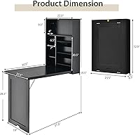 Vista 2 de LDAILY LUARANE - Mesa de montaje en pared, escritorio plegable multiusos, escritorio convertible de madera plegable, gabinete de estantería de gran