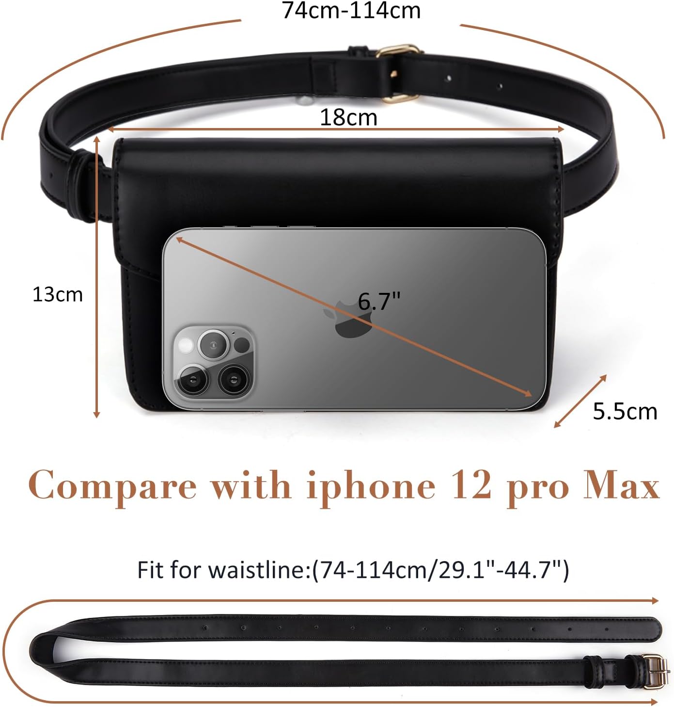 ECOSUSI Fanny Pack for Women PU Leather Belt Bag Waist Bag Fashion Waist Pack Pouch Small Purse for Party, Travel, Hiking