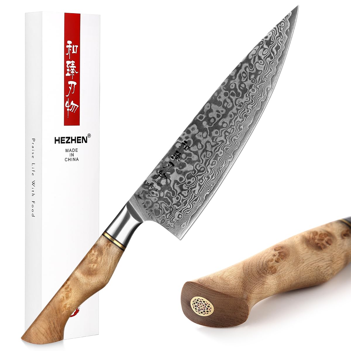 HEZHEN-8.3” Chef's Knife Professional Kitchen Knife, 67 Layers Damascus Steel Chef Knife, Japanese Style Stainless Steel Gyuto Knife,Figured Sycamore Wood Handle Cooking Tool