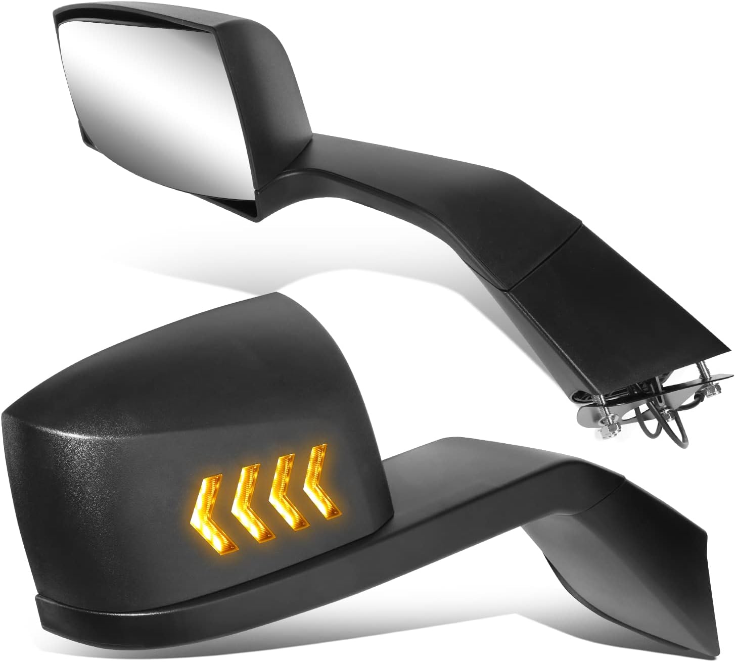 Auto Dynasty Arrow-Pattern LED Sequential Turn Signal Manual Adjust Rear View Side Hood Mirrors Compatible with Volvo VNL VN Series 2018-2021, Driver and Passenger Side, Textured Polished Chrome