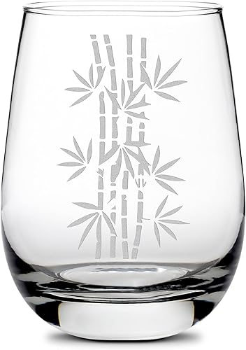 Integrity Bottles Copa de vino sin tallo premium, bambú, grabado profundo de 16 onzas, regalos únicos, fabricado en Estados Unidos, arena tallada a