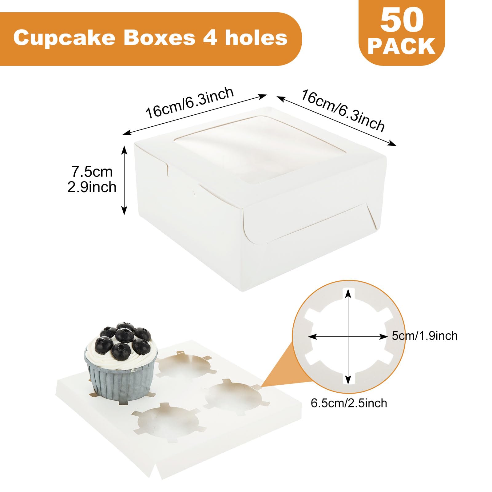 SHUESS Confezione Da 50 Scatole Per Cupcake A 6 Fori Con Finestra