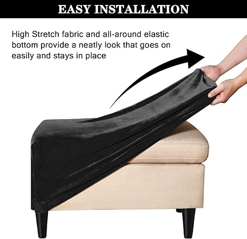 Miniatura 7 de Fundas otomanas elásticas, funda otomana de terciopelo, funda rectangular de almacenamiento para taburete, funda para reposapiés para sala de estar,