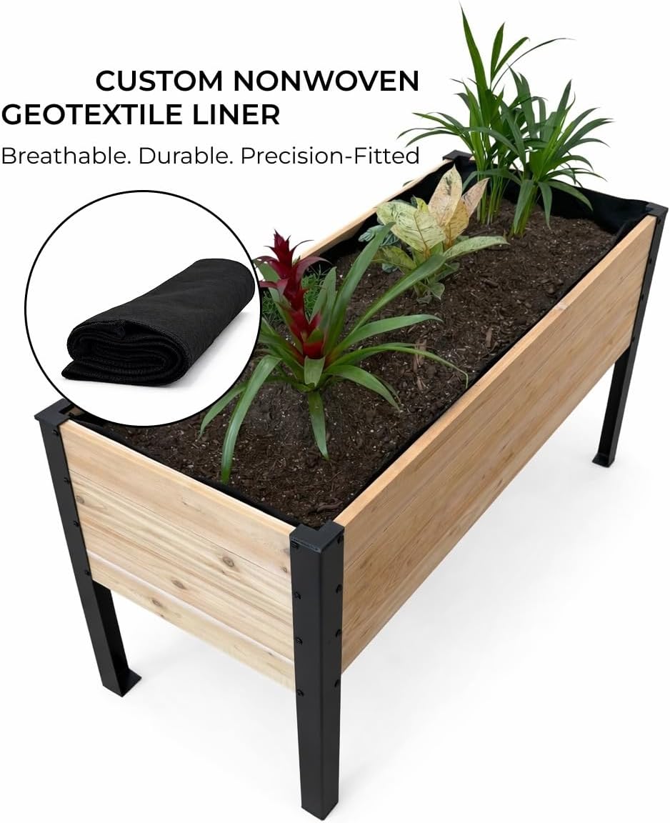 Western Red Cedar Planter Raised Garden Bed Planter Box - 48x20x28 inch with Powder-Coated Steel Legs - Ideal for Vegetables, Herbs, and Flowers, Elevated, Core Series