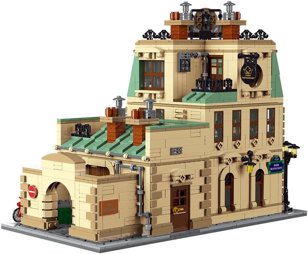 Paris Restaurants Building Architecture Model with Lights, Modular Small Particles Building Blocks Set, 3104Pieces, MOC-160521