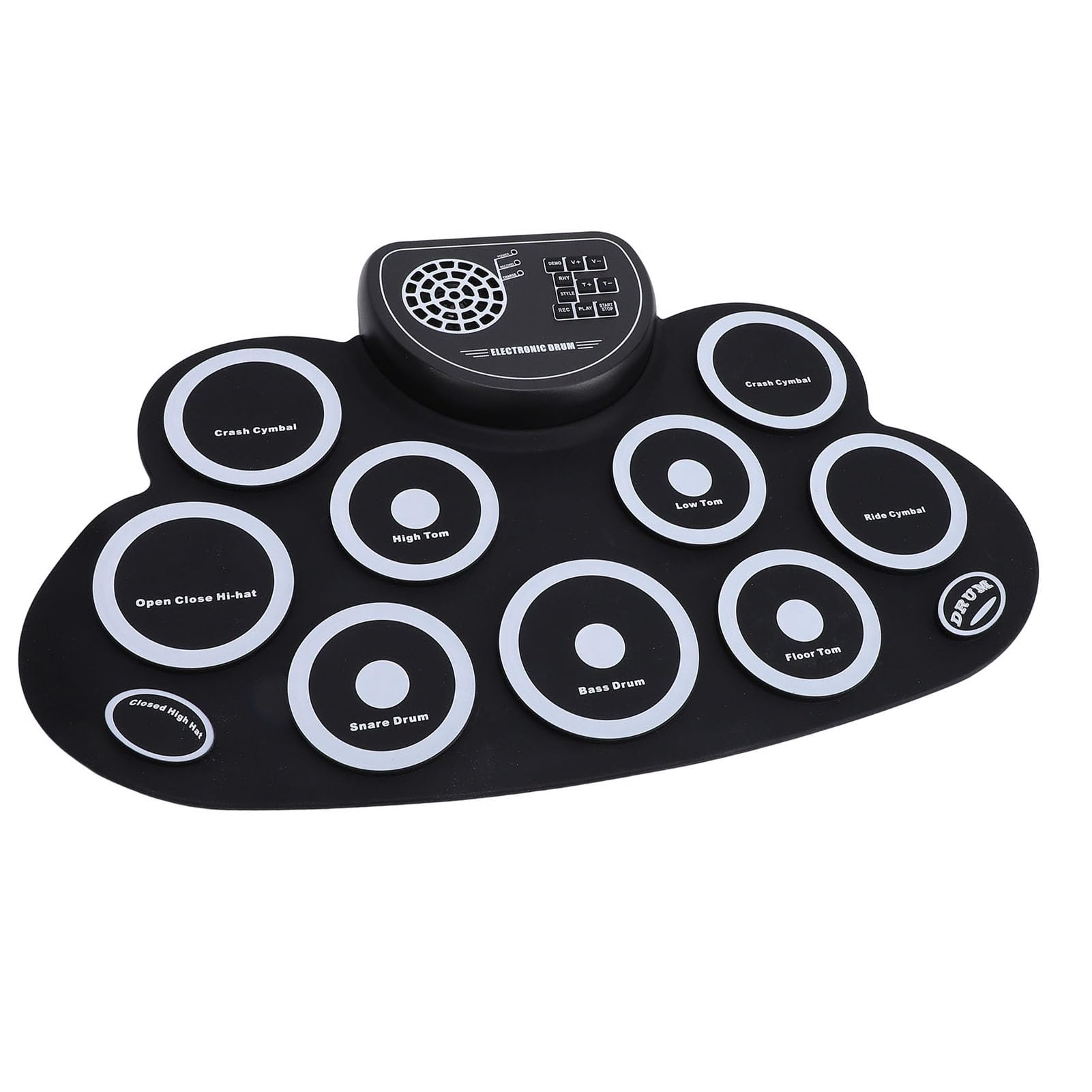 Batería Electrónica de 9 Pads, 6 Demostraciones 10 Ritmos Batería Enrollable Recargable con Conector para Auriculares, Altavoz Incorporado, Batería Eléctrica Compacta para Niños,