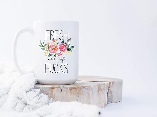 Miniatura 7 de Taza de café con texto en inglés "Fresh Out of Fucks Inappropriate Funny Profanity"