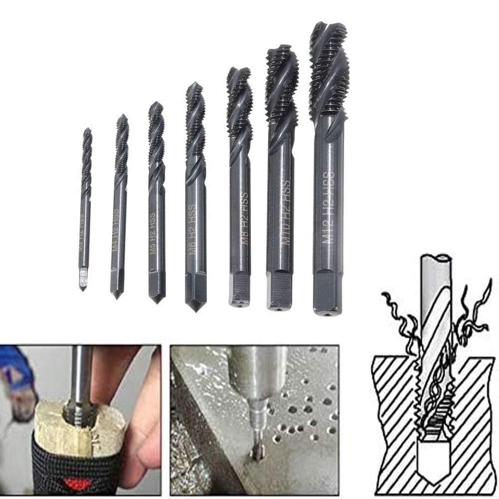 Maschi a filettatura interrotta a spirale in nitruro HSS 6542 M3 M4 M5 M6 M8 M10 M12 Set 7 pezzi per metallo legno