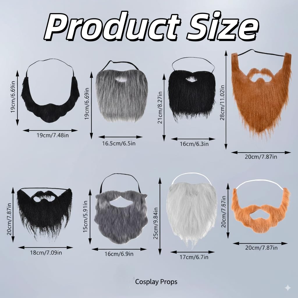EYWILYWI 8 Pcs Fake Beard & Mustache Set, Funny Facial Hair Costume Accessories - Image 2