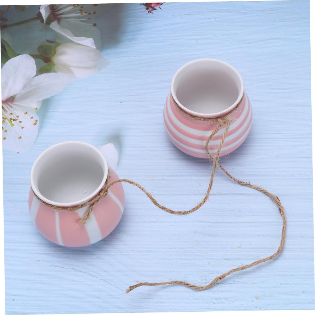 4pcs Hanging Cute Ceramic Pots with Jute Rope for Wall or Ceiling Mount for Balcony Windowsill Home Decor Breathable Design with Drainage