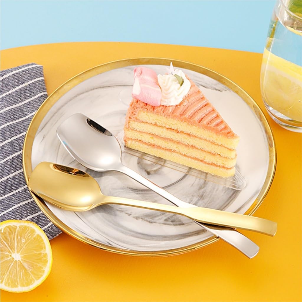 Spoons, Spoons Creative Simple Stainless Steel Ice Cream Spoon Square Household Ice Cream Spoon Dessert Spoon Coffee Spoon(Silver)