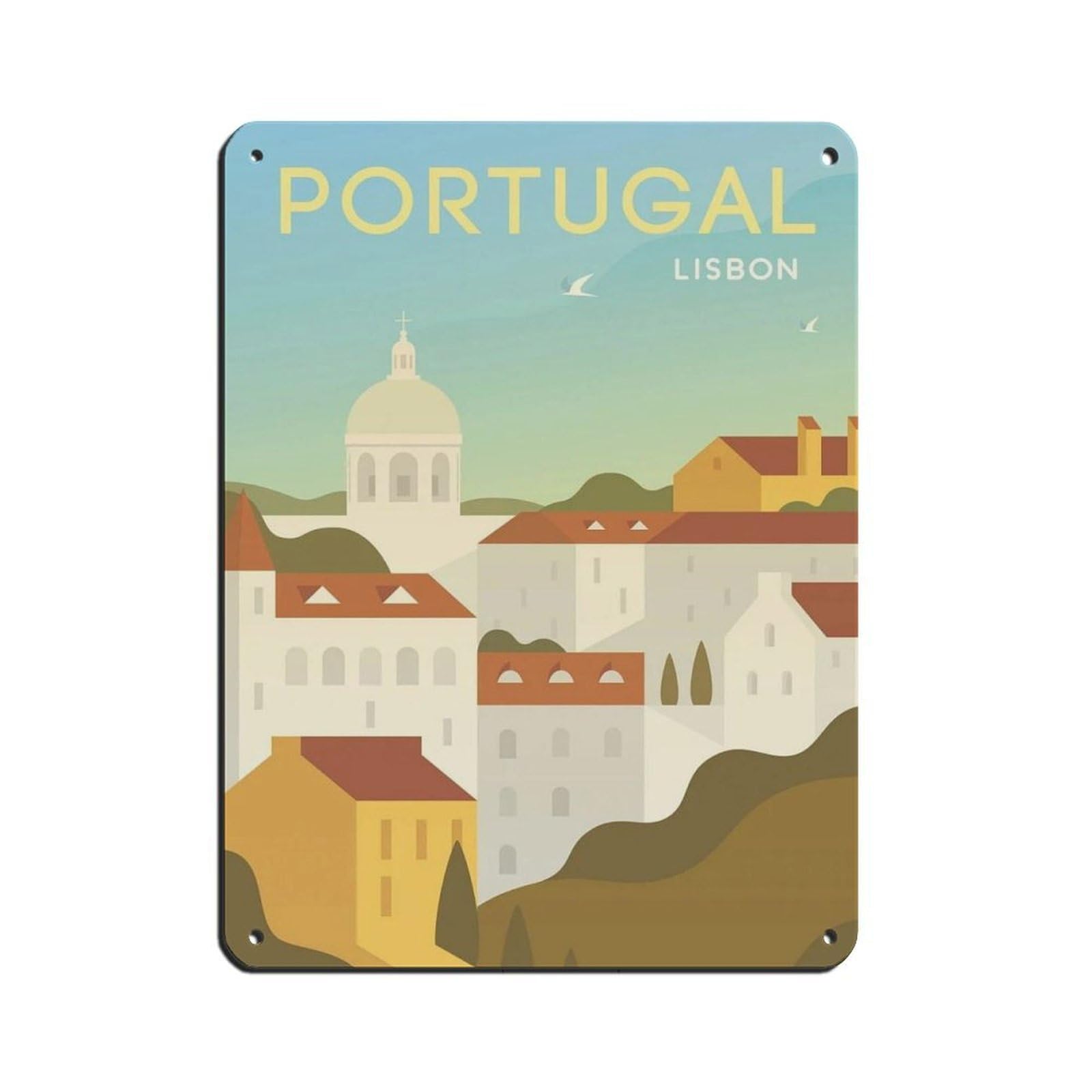 Affiche Lisbonne rétro en métal vintage - Décoration murale Portugal