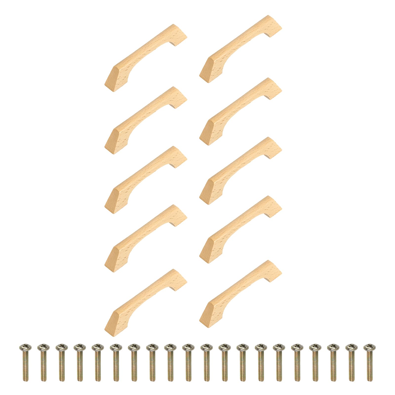 uxcell 10Pcs Wood Drawer Pulls Handles, 96mm/3.78" Hole Spacing Bridge Shaped Beech Wood Cabinets Drawer Knobs Pull Handles for Kitchen Cabinets