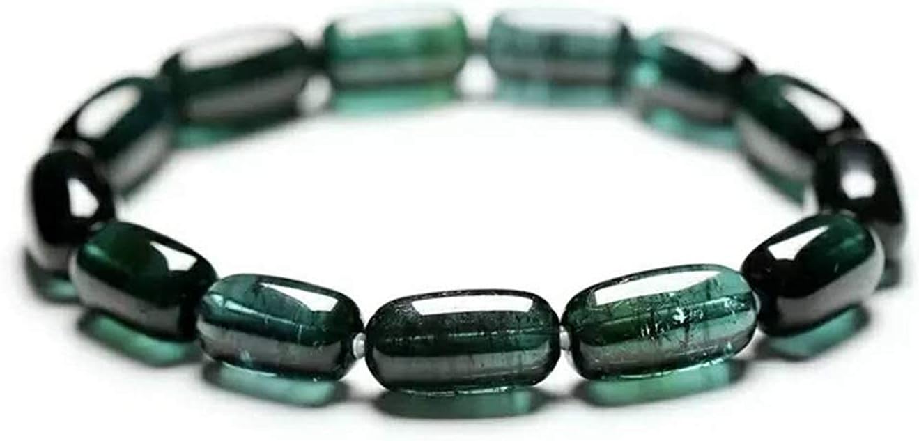 DUOVEKTNatural Green Tourmaline Bracelet for Women and Men Crystal Stone 15x8mm Beads Stretch Jewelry AAAAA Certificate