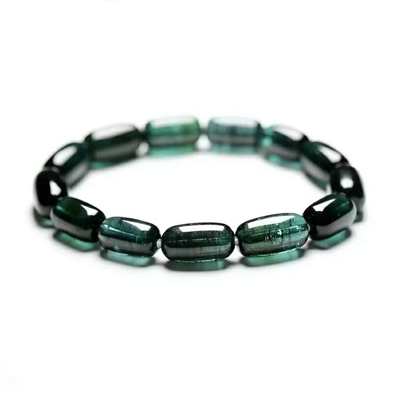 DUOVEKTNatural Green Tourmaline Bracelet for Women and Men Crystal Stone 15x8mm Beads Stretch Jewelry AAAAA Certificate