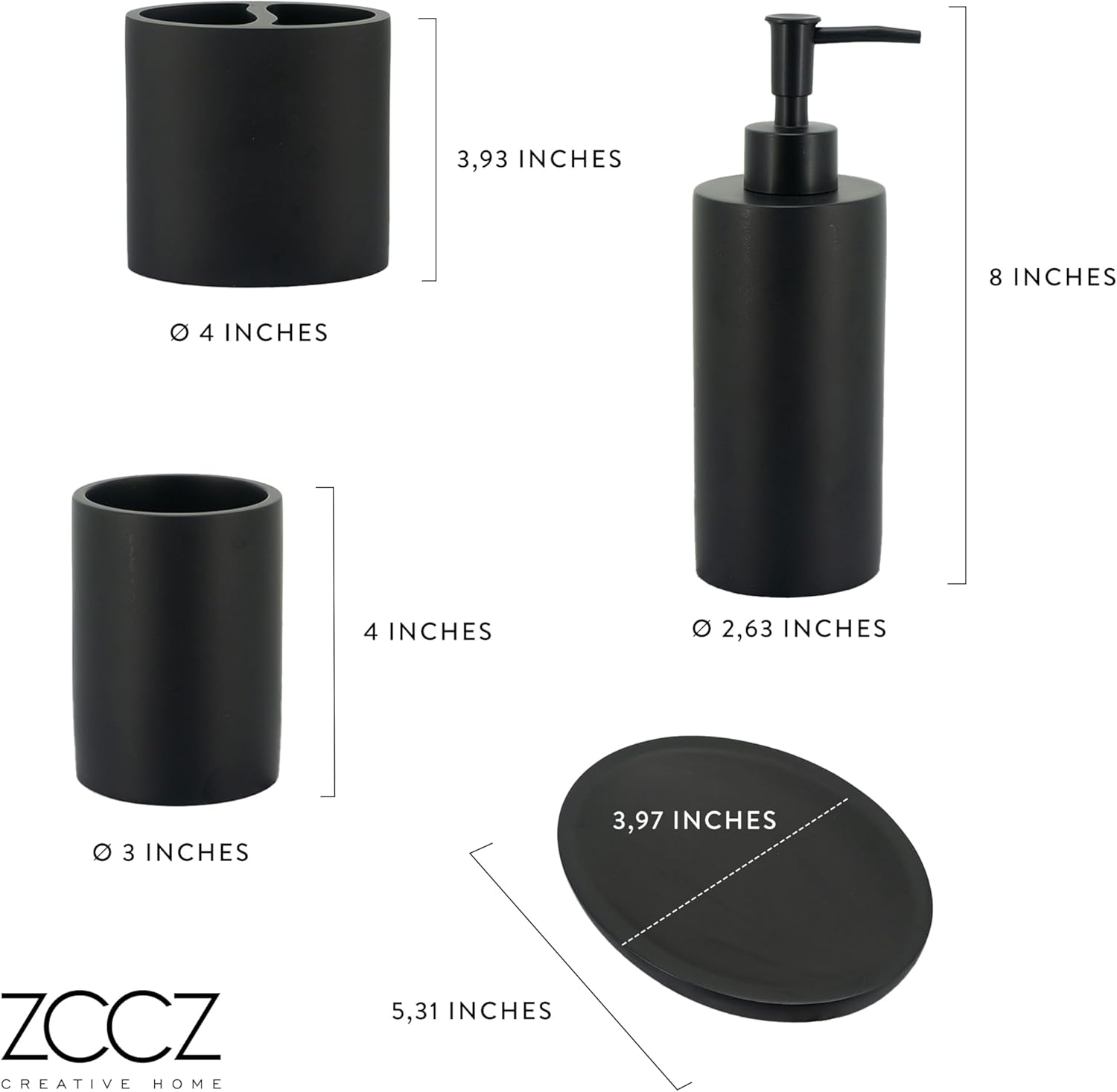 ZCCZ Grey Bathroom Accessory Sets, 4 Pieces Bathroom Accessories Complete Set Vanity Countertop Accessory Set, Includes Lotion Dispenser Soap Pump, Tumbler, Toothbrush Holder and Tray - Image 6