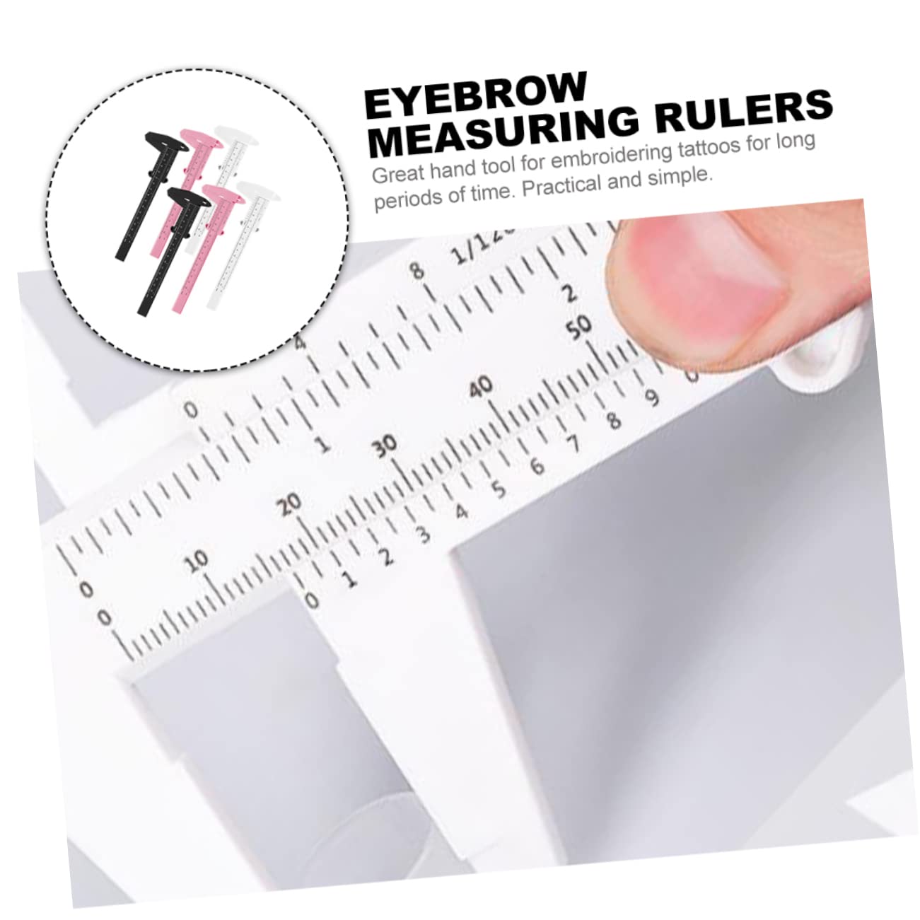 6pcs Eyebrow Measuring Rulers Double Scale Calipers for Precise Eyebrow Measurement Lightweight Vernier Gauge Tool for Makeup Artists and Personal Use