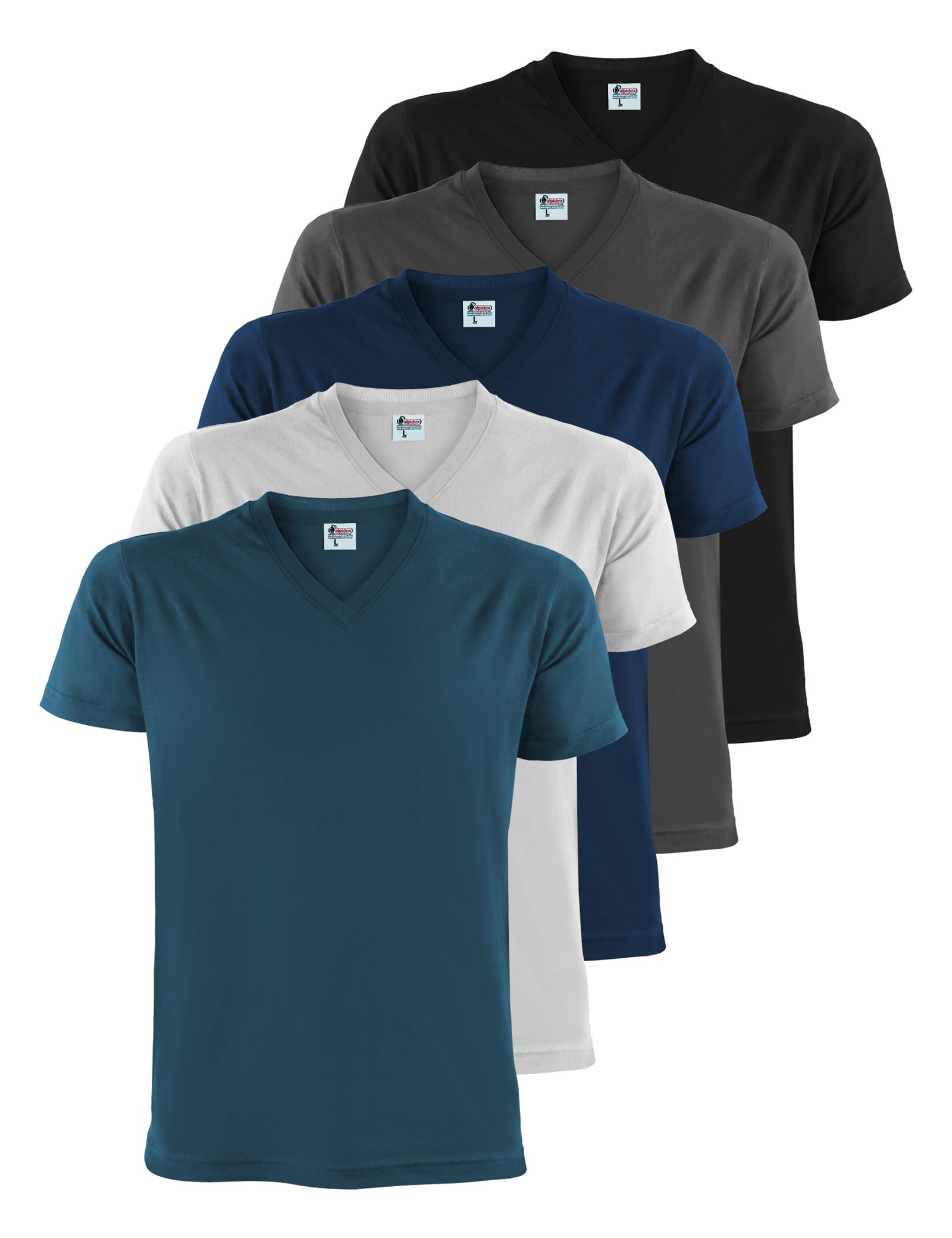 ALPIDEX T-Shirt Magliette da Uomo Confezione da 5 con Scollo a V - Taglie S M L XL XXL 3XL 4XL 5XL