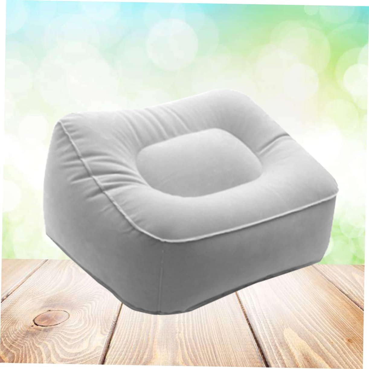 2pcs Inflatable Footrest Cushion Flocking PVC Foot Massage Stool for Travel Outdoor Office and Home Comfortable Support for Legs Easy Inflate Deflate Grey