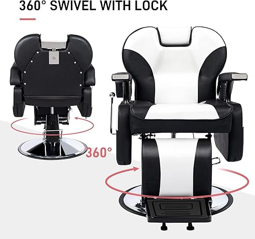 Vista 34 de OmySalon Silla clásica de peluquería reclinable para peluquería para todo propósito, bomba hidráulica resistente, reposacabezas ajustable