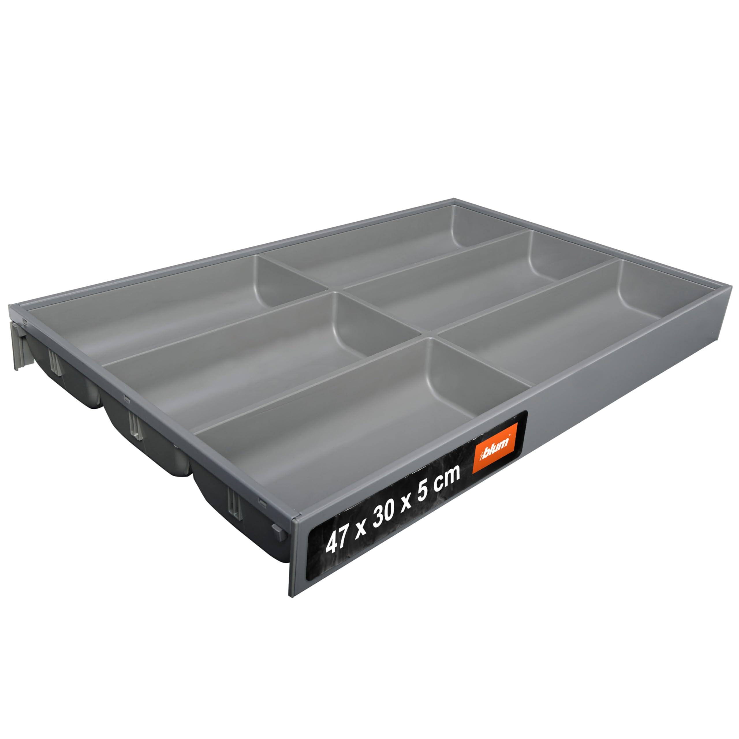 Blum AMBIA-LINE Besteckkasten mit Soft-Touch | Premium Schubladen-Organizer für moderne Küchenschublade & Schrank | schützt, sortiert & ordnet Besteck und Küchenhelfer | Maße: 47×30×5 cm | Oriongrau