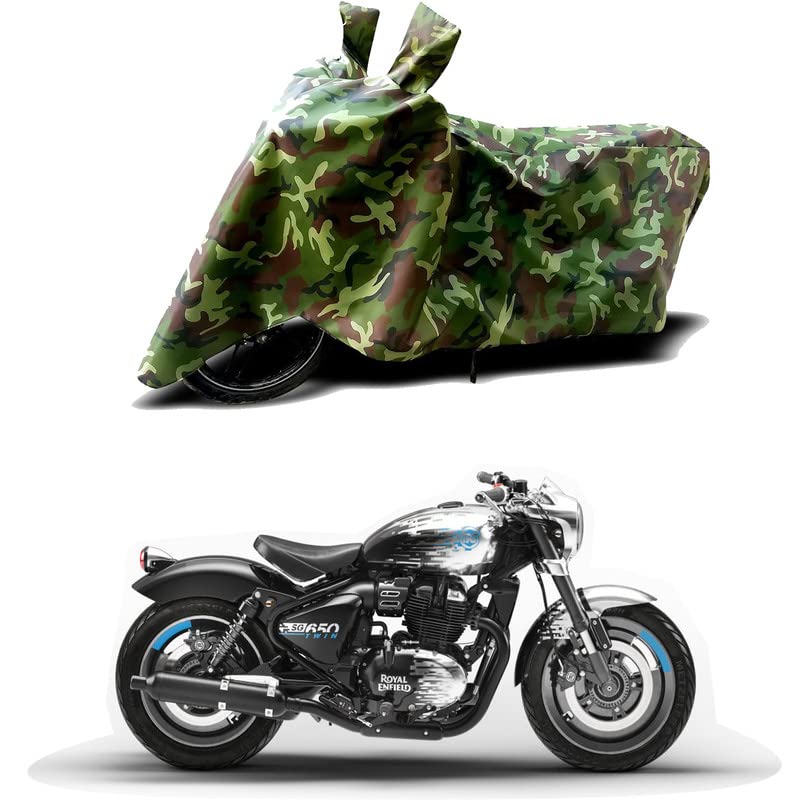 Image of 100% Water Resistant Bike Scooty Two Wheeler Body Cover Compatible for Royal Enfie Shotgun 650 /UV-Rays /Heat Protection /Birds Dropping /Scratchproof /Dust Proof /Waterproof /All [Green MJ]
