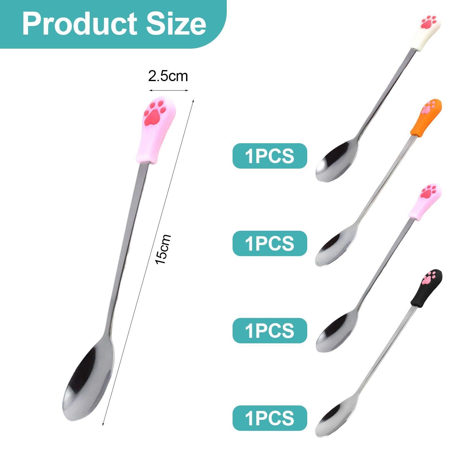 4 Cucharas Pequeñas Con Forma De Pata De Gato, Cucharas De Acero Inoxidable, Cucharas Bonitas, Cucharas De Alimentación Para Mascotas, Suministros Para Mascotas