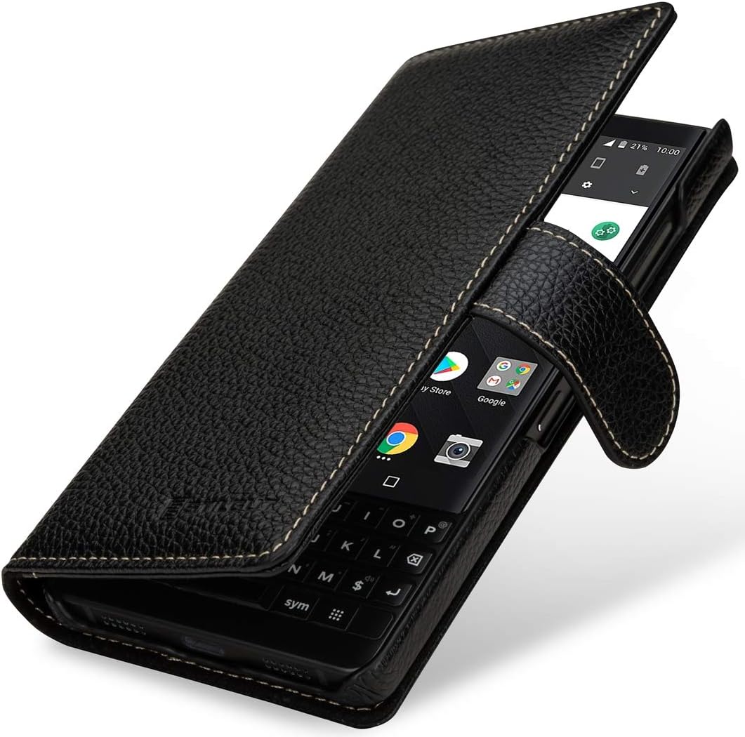 StilGut Wallet Case for BlackBerry Key2 LE, Genuine Leather BlackBerry Key2 LE Case with Card Slots & Magnetic Closure, Black