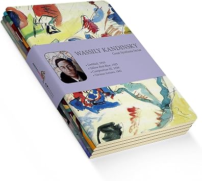 Retronote Great Synthesis Series - A5, Wassily Kandinsky 4l  Defter Seti I,  izgisiz, Toplam 256 Sayfa, Her biri 64 Sayfa, Tel Diki , Esnek Kapak, Oval Kenar, Tuval Doku, 60 gram, Sar  Krem Renk