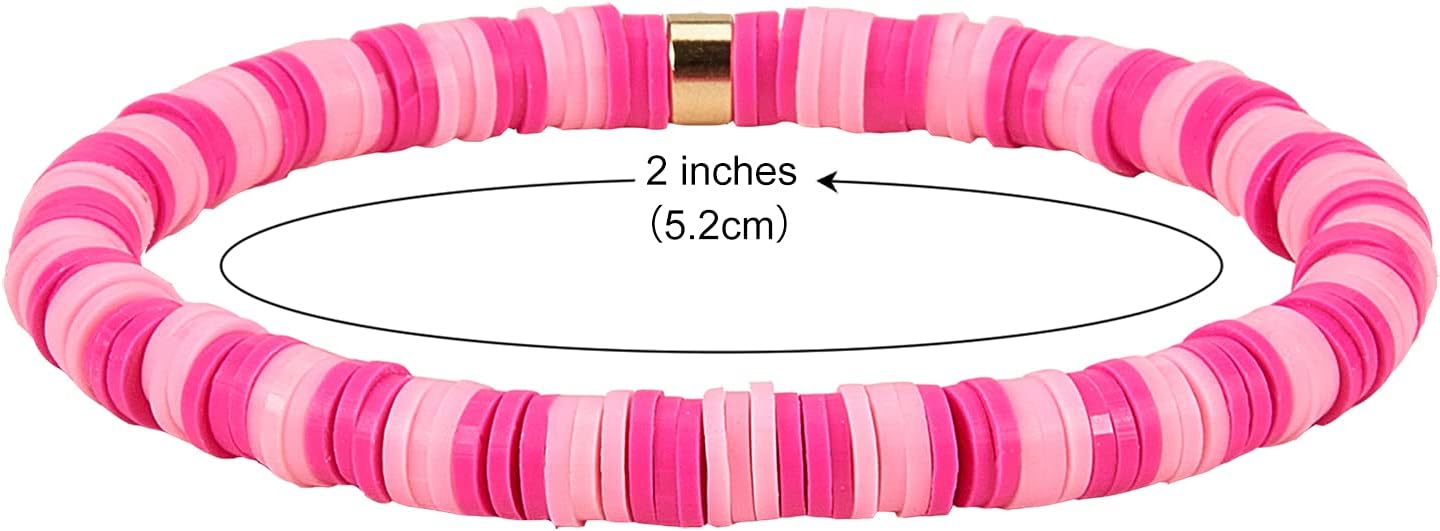 Ornaland 6 PCS Heishi Surfer Bracelets Set 6mm Polymer Clay Vinyl Disc Beads Stretch Bracelets Bohemia Summer Beach Jewelry for Women (Pink) - Image 2