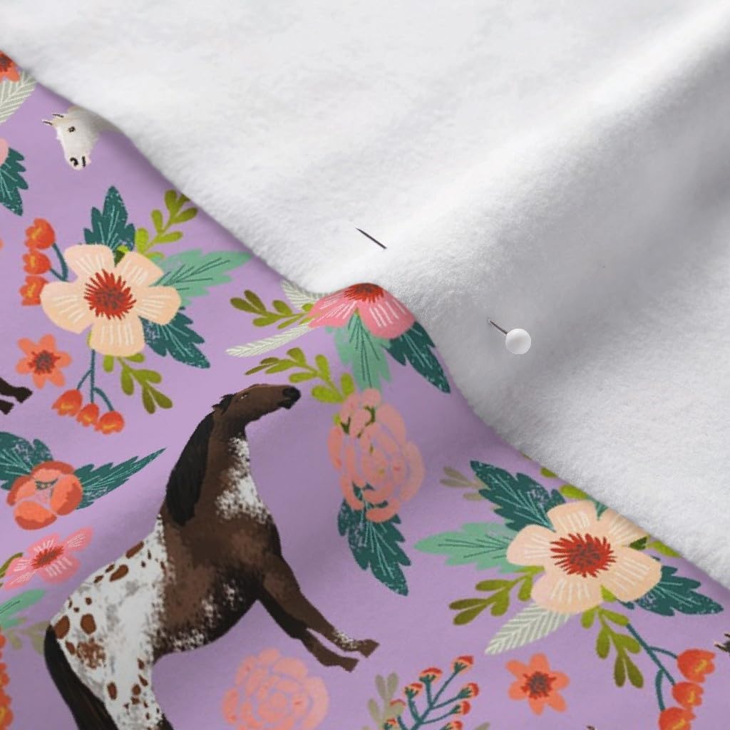 Spoonflower Fabric - Horse Multi Floral Horses Purple Farm Animal Cowboy Pet Portrait Printed on Polartec(R) Fleece Fabric by The Yard - Sewing Blankets Loungewear and No-Sew Projects