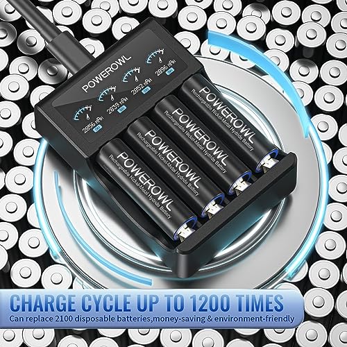 Image of POWEROWL AA Battery 2800 mAh Pack of 20 AA Rechargeable Batteries - Mignon AA Batteries 1.2 V NI-MH Type, Low Self-Discharge with Dust Box