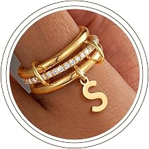 Stackable Gold Rings for Women - Initial Rings for Women Non Tarnish