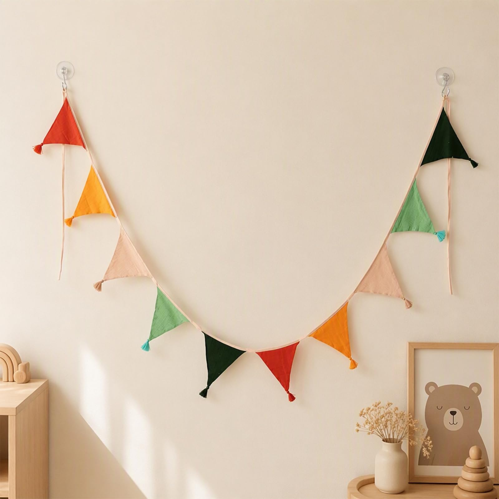 2 PCS Fabric Bunting, Colourful Hessian Bunting for Outdoor Indoor