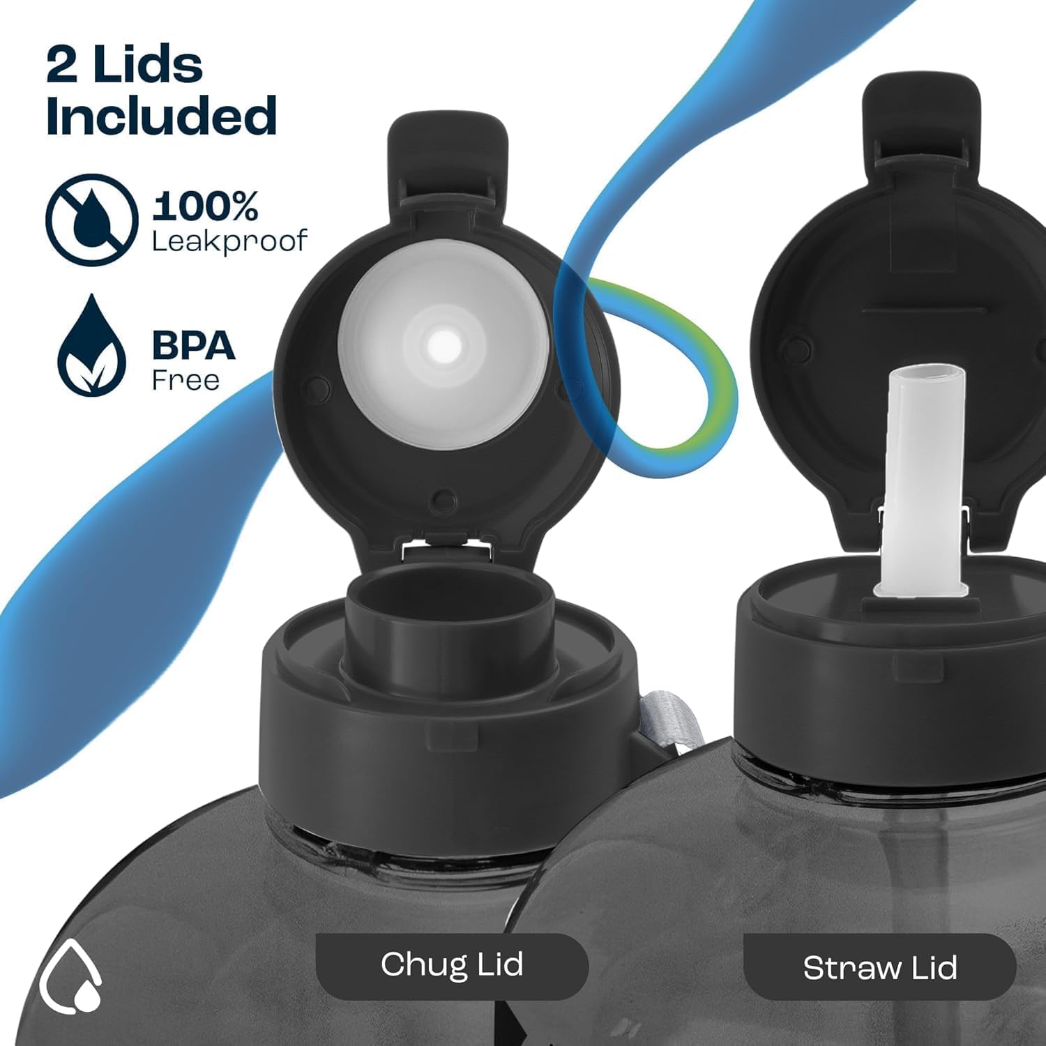 AQUAFIT 2 Pack - Half Gallon Water Bottle With Time Marker - Straw & Chug Lid - PLUS 1 Gallon Water Bottle With Time Marker