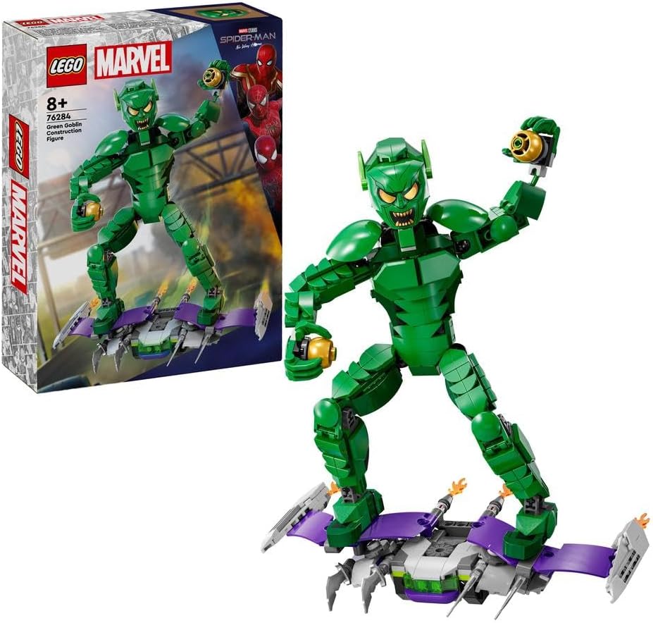 Marvel Green Goblin Construction Figure, Posable Super Villain Building Toy for 8 Plus Year Old Kids, Boys & Girls, with Glider and Pumpkin Bombs, Super-Hero Ramadan Gift Idea 76284
