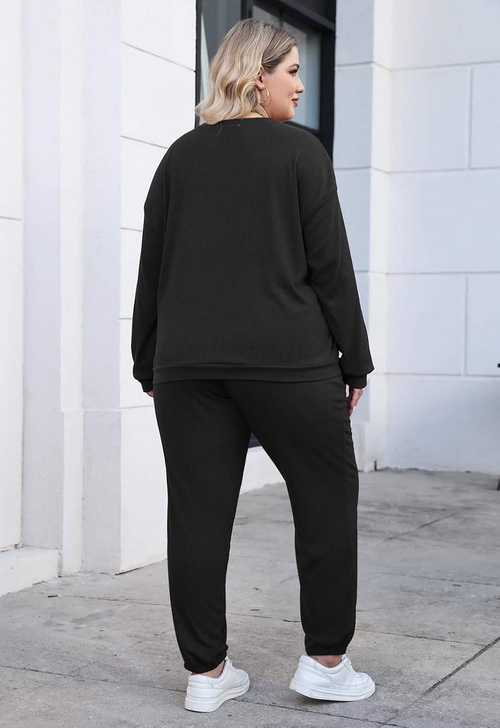 Nemidor Womens Plus Size 2 Piece Fall Matching Lounge Sets Tracksuits Casual Ribbed Knit Long Sleeve Outfits with Pocket - Image 3