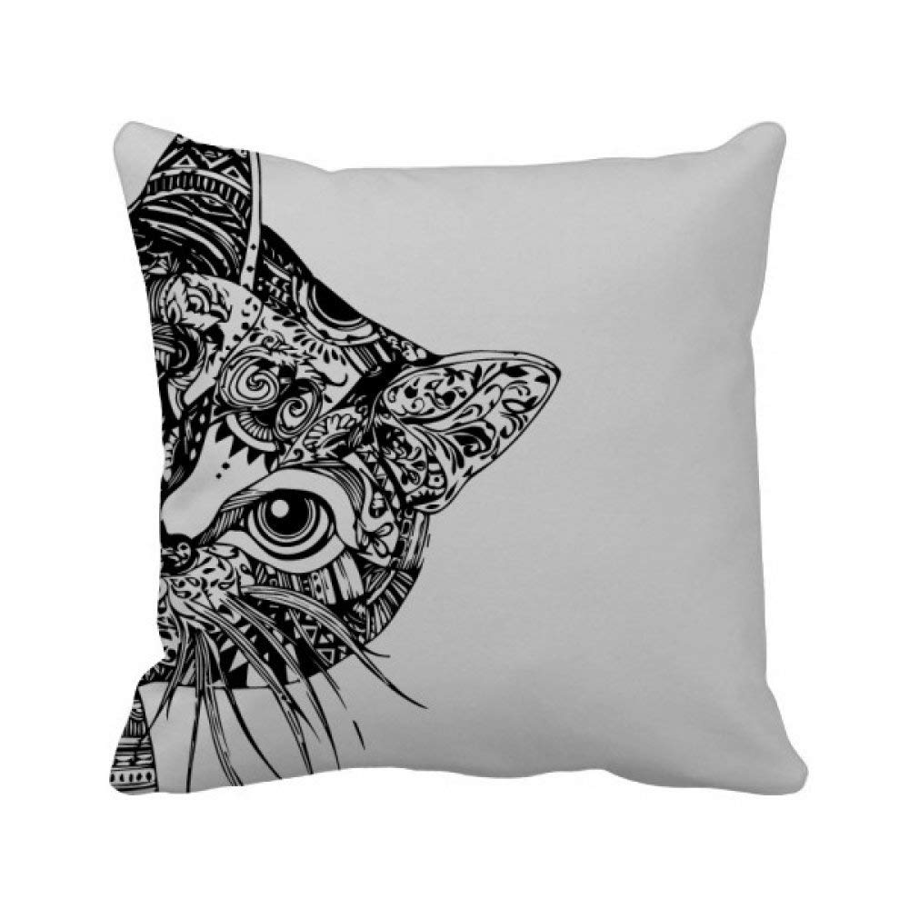 Coussin dessin au trait de chat noir 40x40cm multicolore avec insert inclus