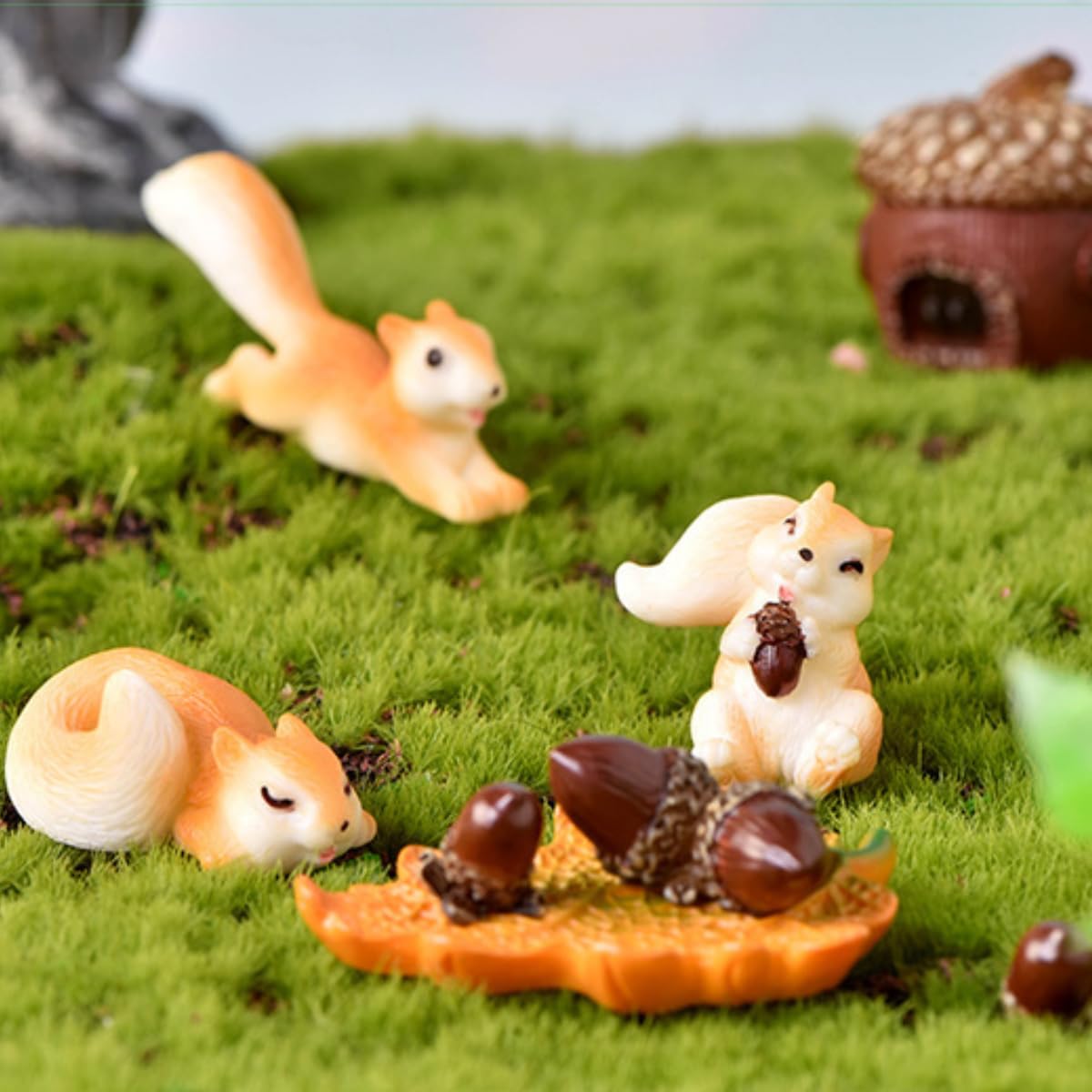 FOLANDO Miniature Squirrels Figurines, 8 Pcs Squirrel Figures Decor Squirrel Ornament Squirrels Deoration for Fairy Garden Desk Car Dashboard Computer Monitor Plants Decor (Squirrel)