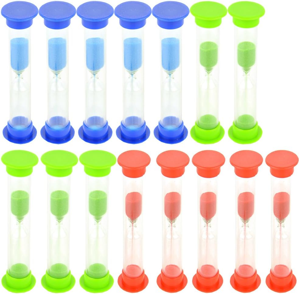 Swity Home15 Pack 5 Minutes Plastic Sand Timer, Set of 15 (Red, Blue, Green, 15)