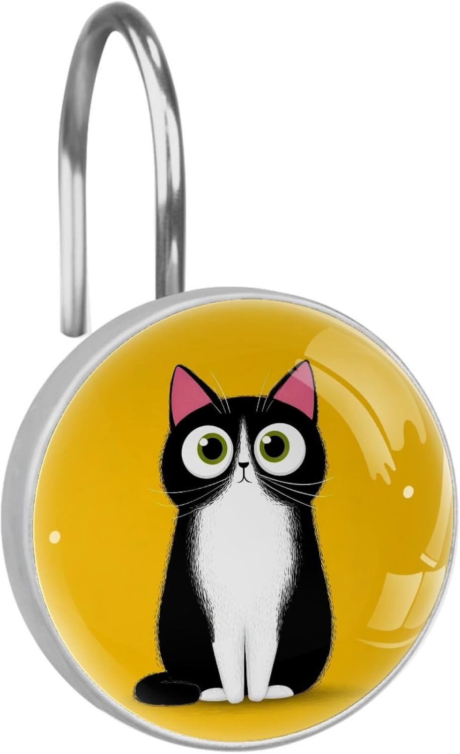 12Pcs Yellow Cartoon Cat Shower Curtain Hooks for Bathroom, Round Home Decorative Shower Curtain Rings, Modern Shower Curtain Hangers Bathroom Accessories