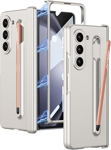 Ninki Funda magnética con bisagra para Samsung Z Fold 5 con lápiz S rosa y soporte, protector de pantalla protector de pantalla con bisagra 4 en 1,