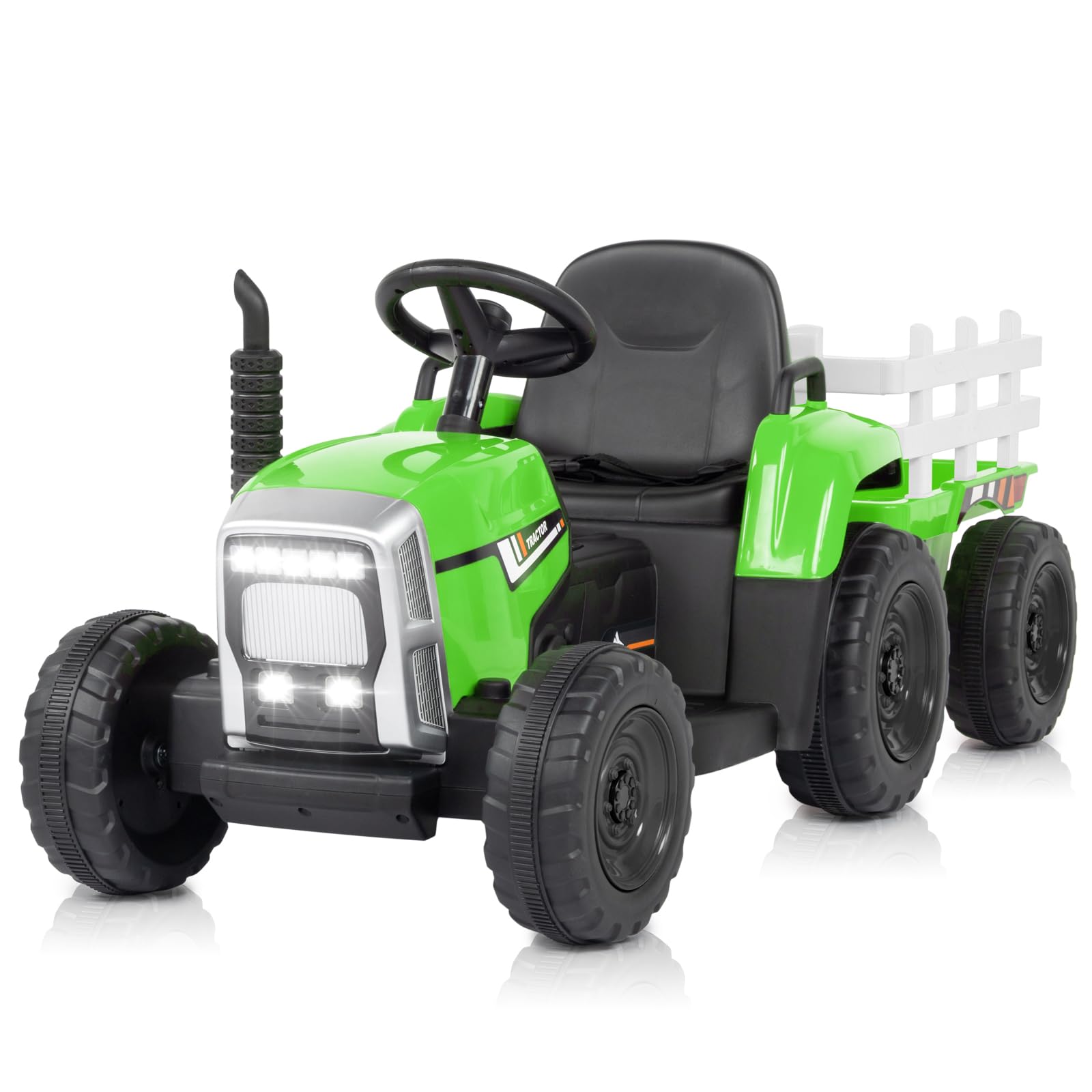 LALAHO Kinder Traktor mit abnehmbarem Anhänger LED Musik USB Hupe | Aufsitztraktor mit vielfältigen ofunktionen für Kleinkinder