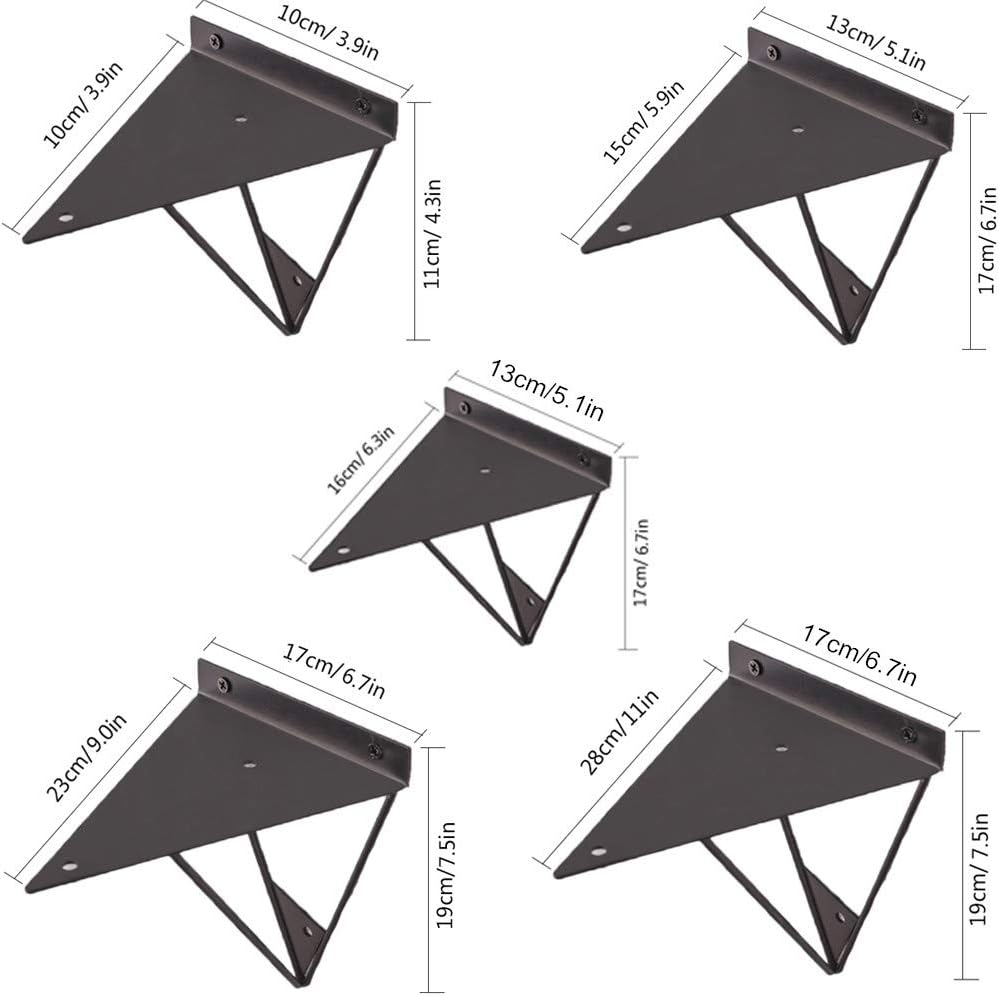 2pcs Metal Floating Shelf Bracket,Iron Triangular Shelving Brackets, Hairpin Leg Prism Baffle Support,Wall Mounted Decorative Corner Brace,Concealed Laminate Shelve Hidden Hardware(black13x16cm)