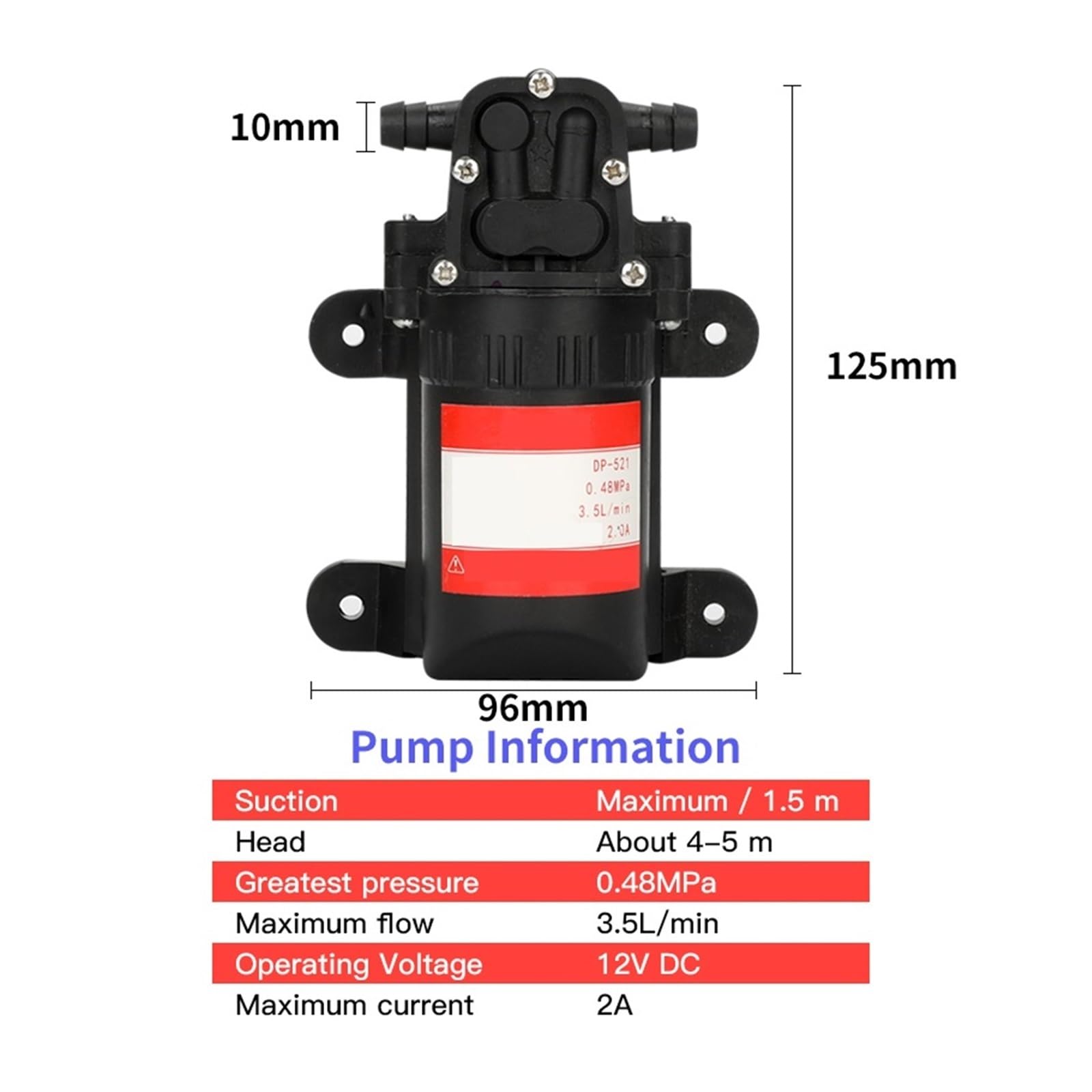 DP-521 12V 70PSI 3.5L/min Diafragma Rociador De Agua Micro Bomba Eléctrica Duradera Agrícola 12 V Alta Presión Coche Lavado Caudal Presión Satisfacen Necesidades(12V+Battery Adapter)