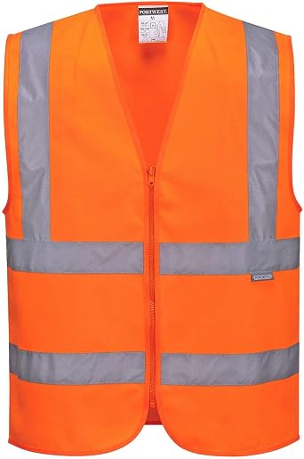 Portwest Unisex Hi-Vis Zipped Vest, Orange, S
