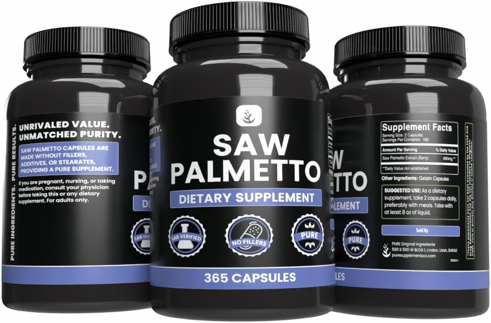 PURE ORIGINAL INGREDIENTS Saw Palmetto (365 Capsules) No Magnesium Or Rice Fillers, Always Pure, Lab Verified