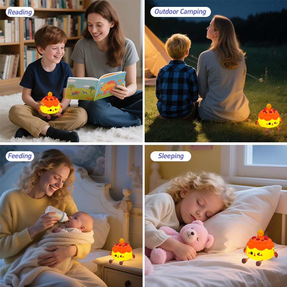 Cute Cake Night Light for Kids Squishy Silicone Cake LED Night Lamp - Image 4